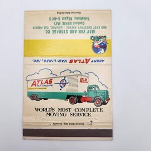 Vintage Matchbook Atlas Van Lines Lompoc,California 50s 60s Ephemera